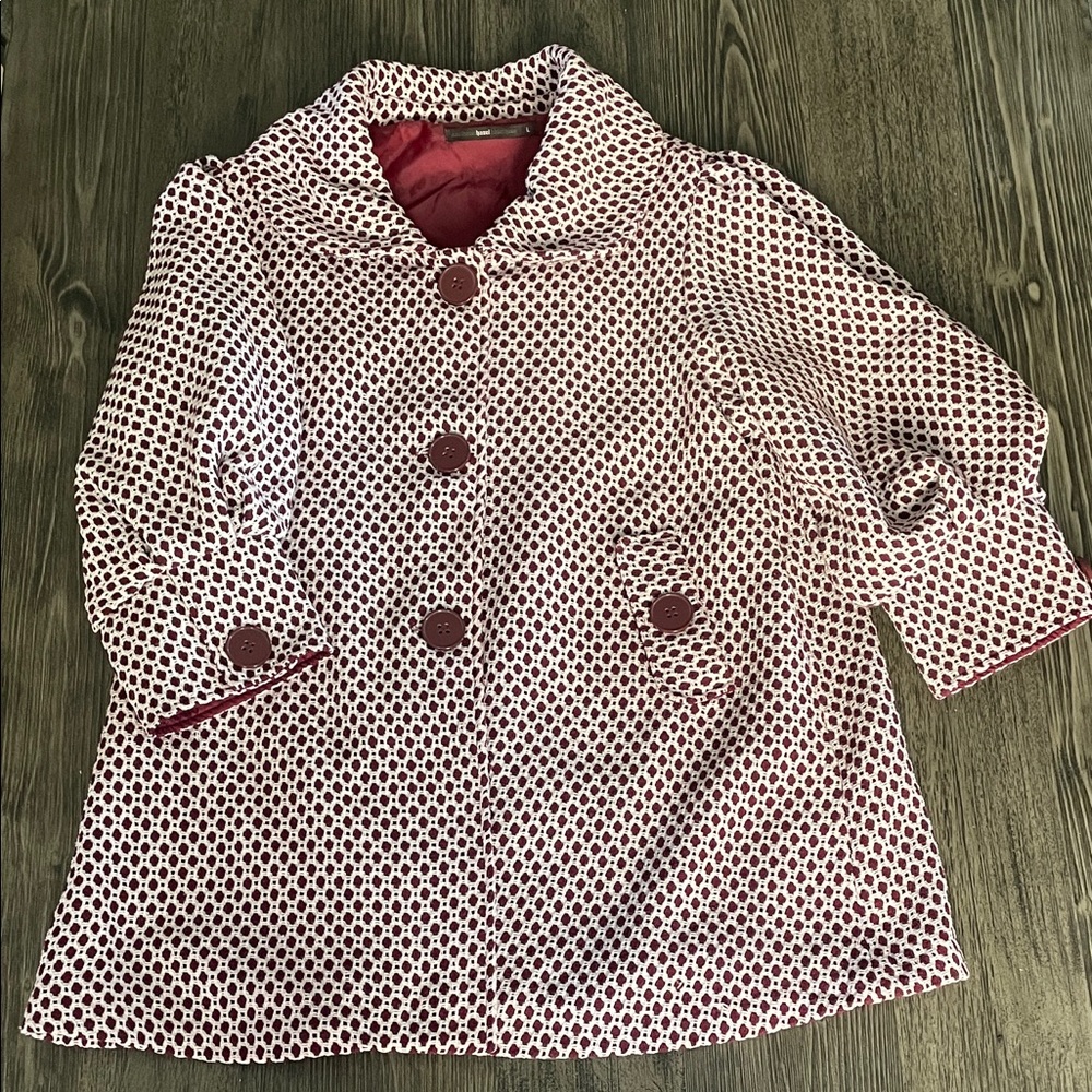 Anthropology-Hazel Burgundy and White coat